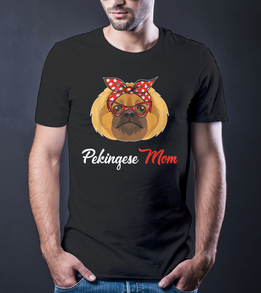 Pekingese Mom With Bandana And Glasses T-Shirt
