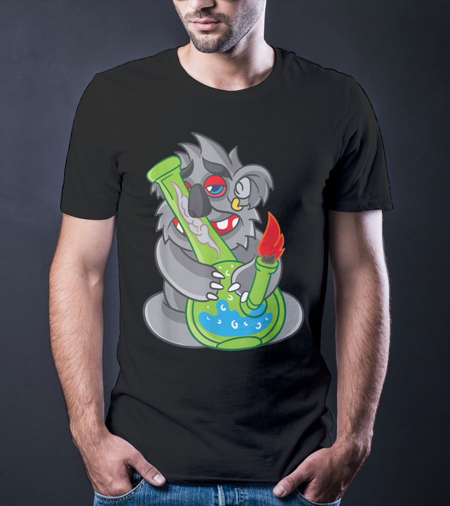 Koala Smoking Weed Cannabis Stoner Marihuana Bong Cartoon T-Shirt