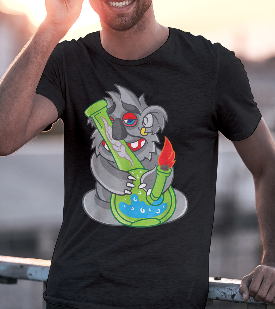 Koala Smoking Weed Cannabis Stoner Marihuana Bong Cartoon T-Shirt