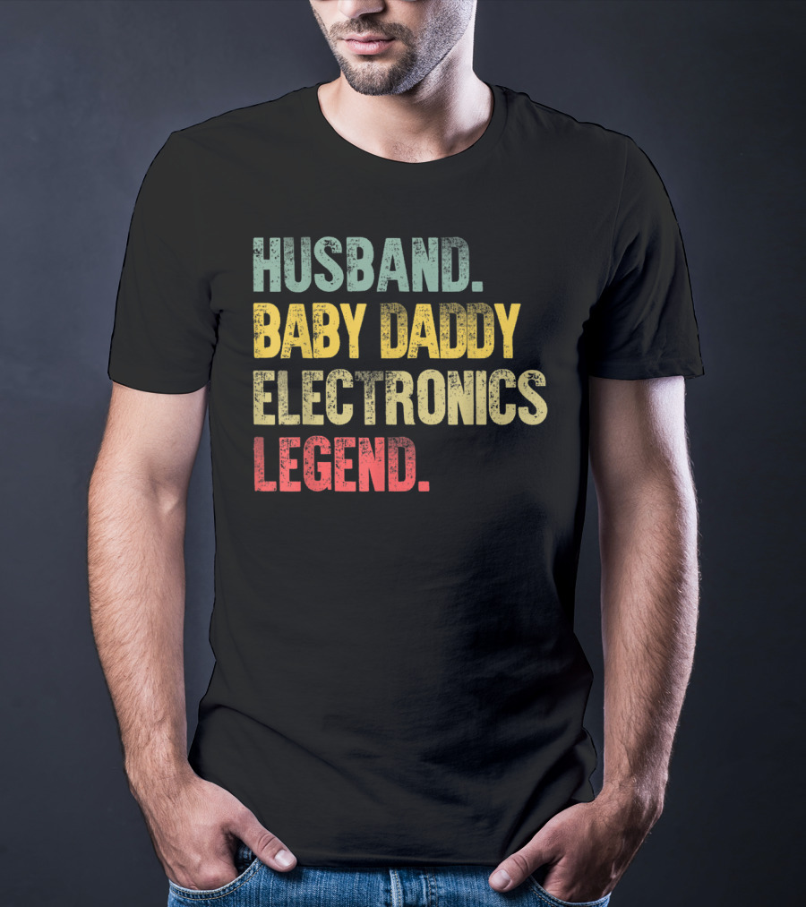 Husband Baby Daddy Electronics Legend Mens Funny Vintage T-Shirt