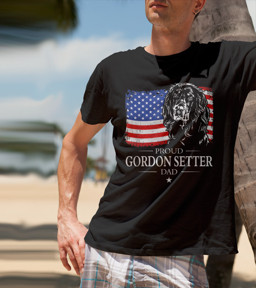 Proud Gordon Setter Dad With American Flag T-Shirt