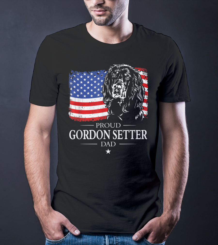 Proud Gordon Setter Dad With American Flag T-Shirt