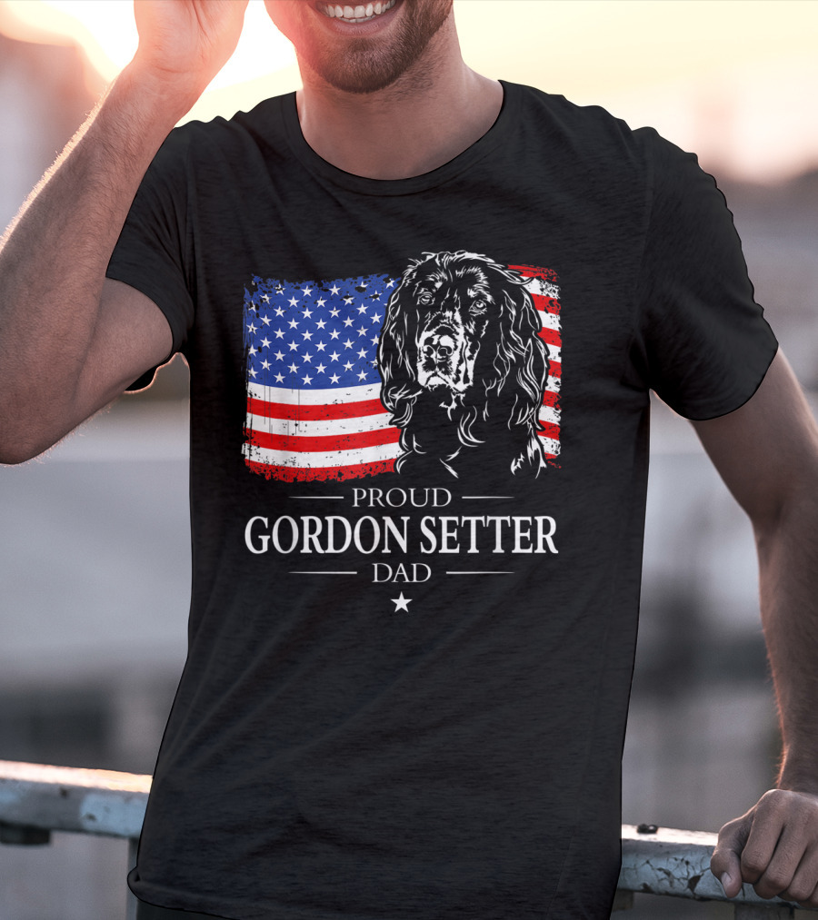 Proud Gordon Setter Dad With American Flag T-Shirt