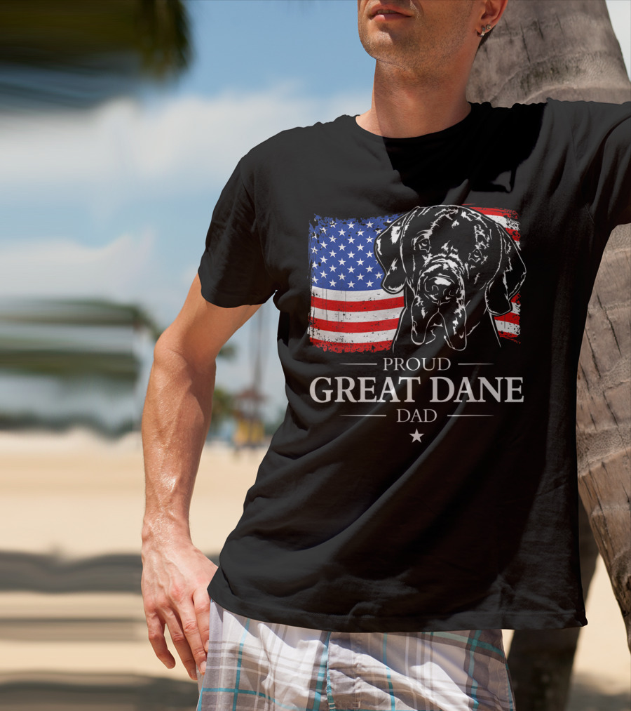 Proud Great Dane Dad With American Flag T-Shirt