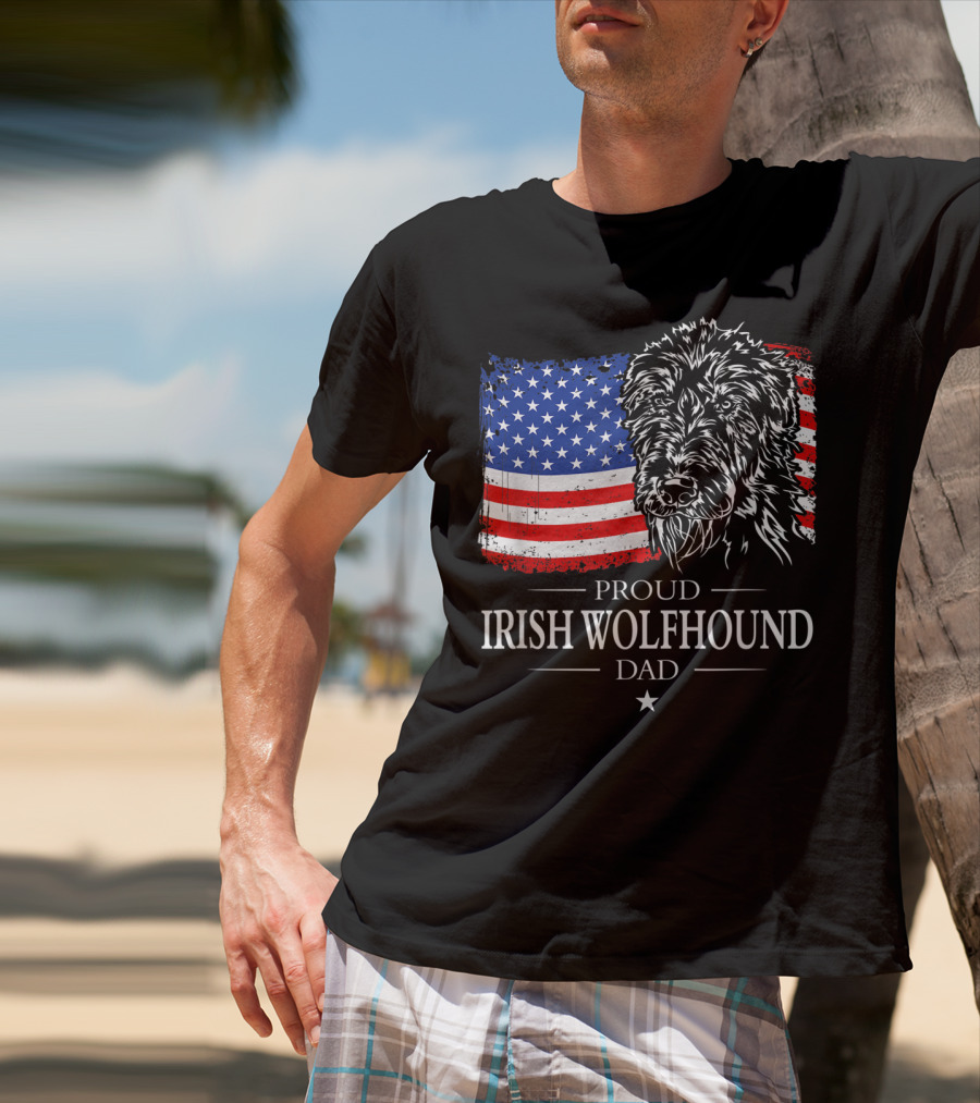 Proud Irish Wolfhound Dad American Flag T-Shirt