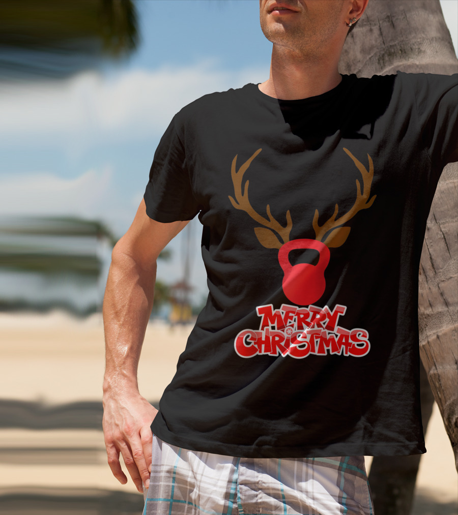 Merry Christmas Antlers Kettlebell T-Shirt