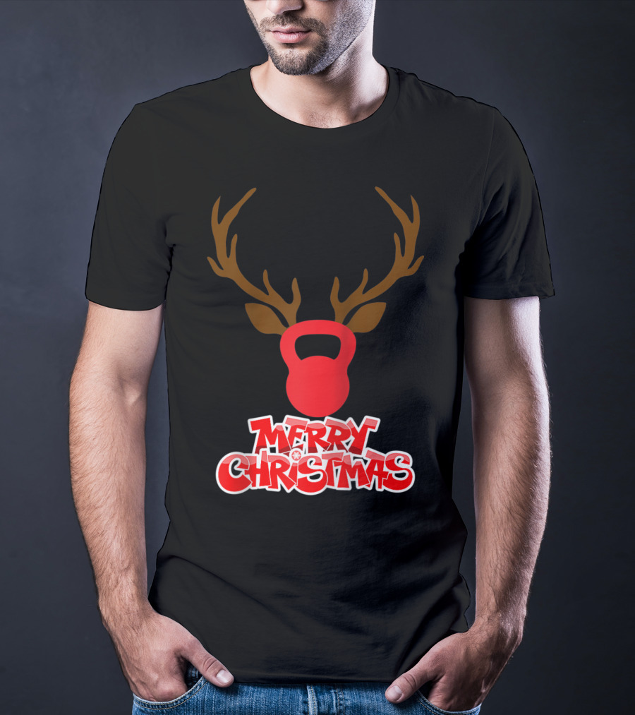 Merry Christmas Antlers Kettlebell T-Shirt