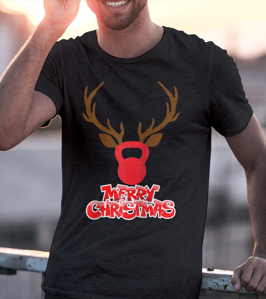 Merry Christmas Antlers Kettlebell T-Shirt