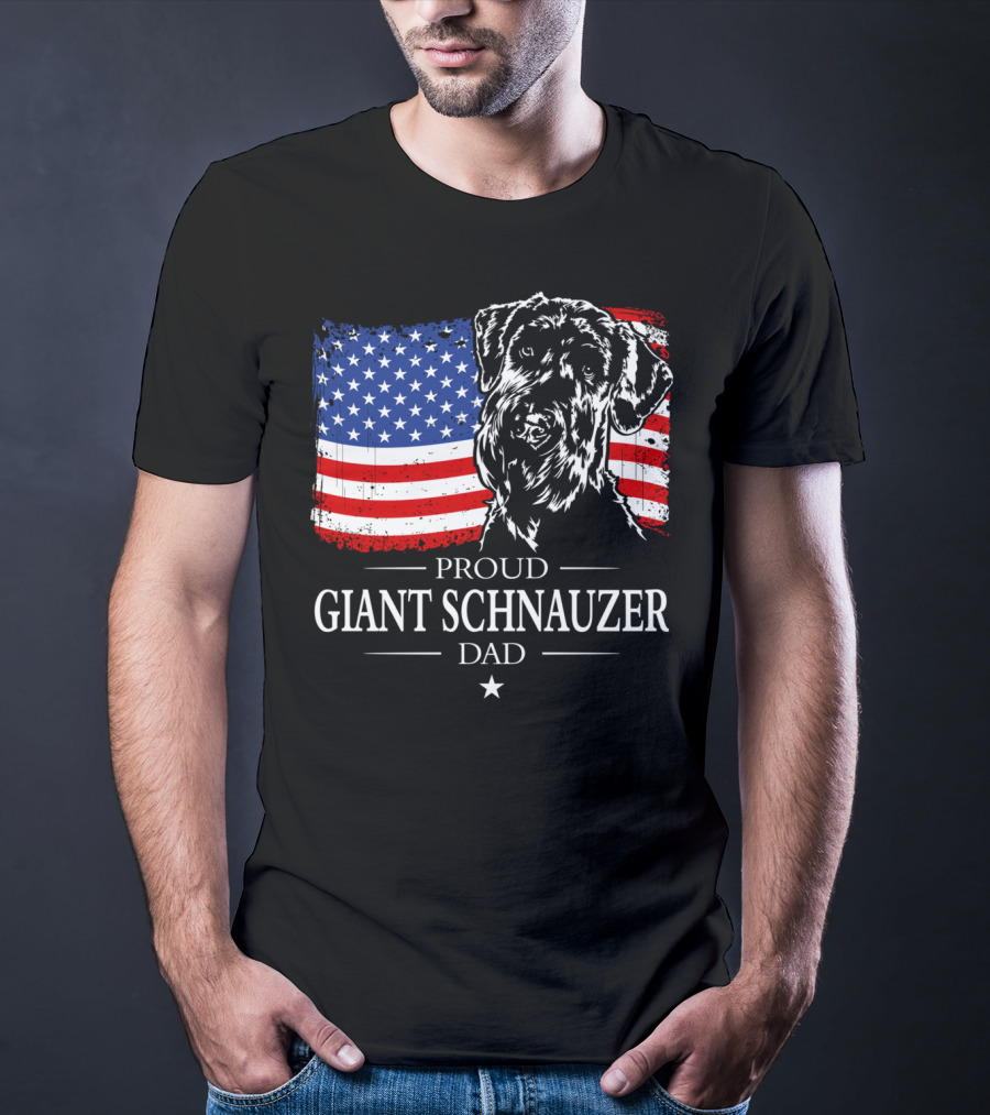 Proud Giant Schnauzer Dad American Flag T-Shirt