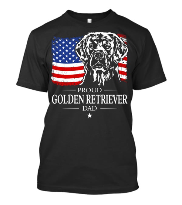 Proud Golden Retriever Dad American Flag Patriotic Canine T-Shirt