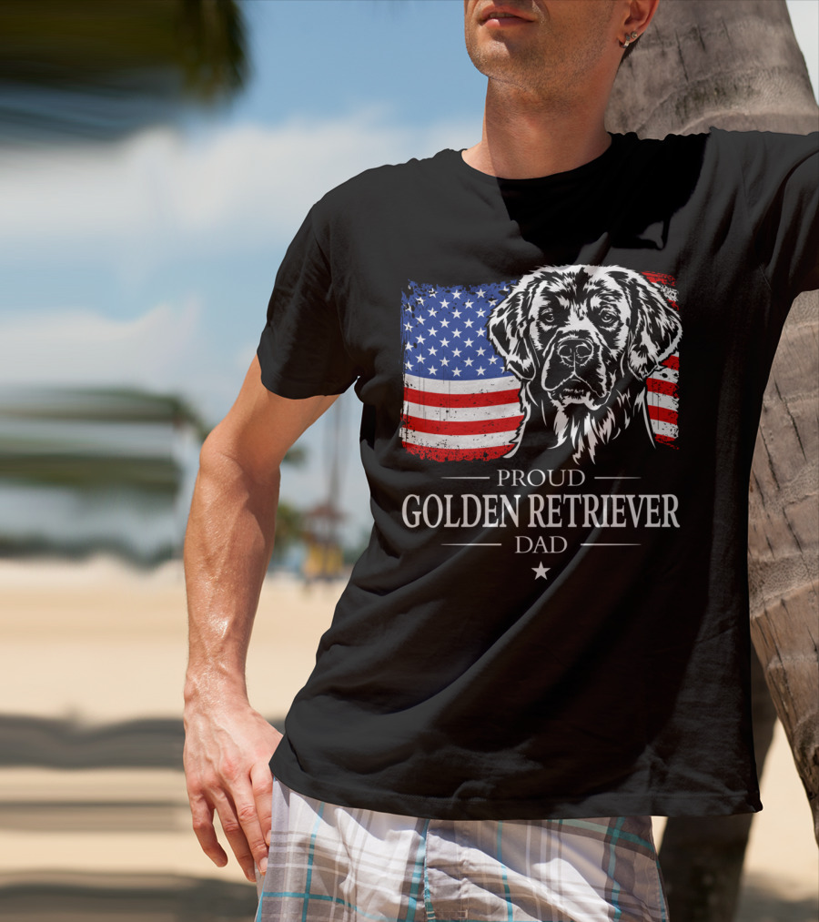 Proud Golden Retriever Dad American Flag Patriotic Canine T-Shirt