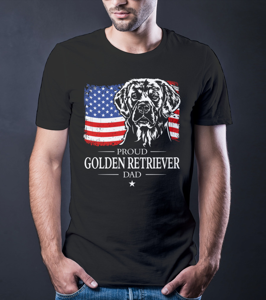 Proud Golden Retriever Dad American Flag Patriotic Canine T-Shirt