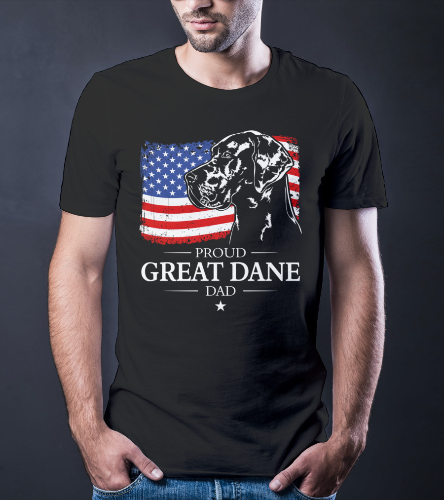 Proud Great Dane Dad American Flag Patriotic T-Shirt