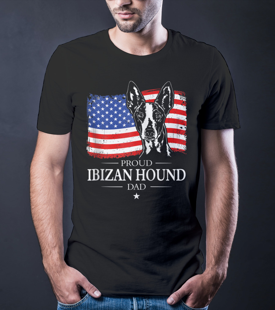 Proud Ibizan Hound Dad American Flag T-Shirt