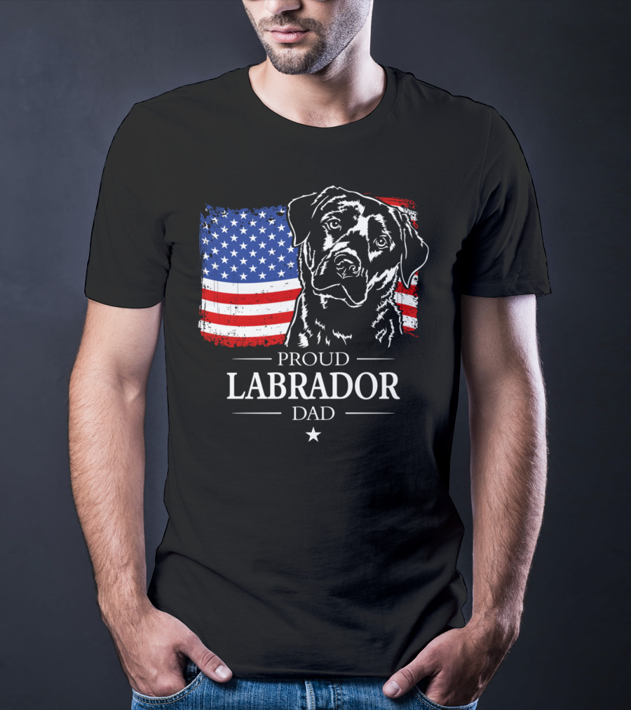 Proud Labrador Dad With American Flag Patriotic T-Shirt