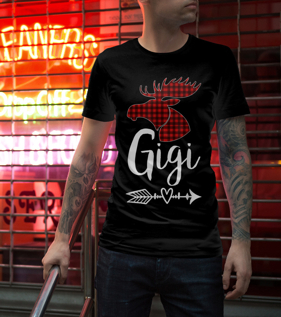 Gigi Red Plaid Moose Arrow Heart T-Shirt