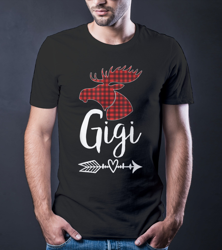 Gigi Red Plaid Moose Arrow Heart T-Shirt