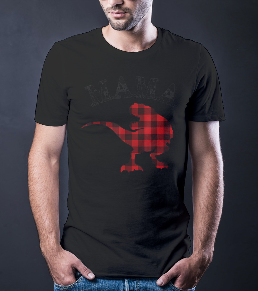 Mama Red Plaid Dinosaur T-Shirt