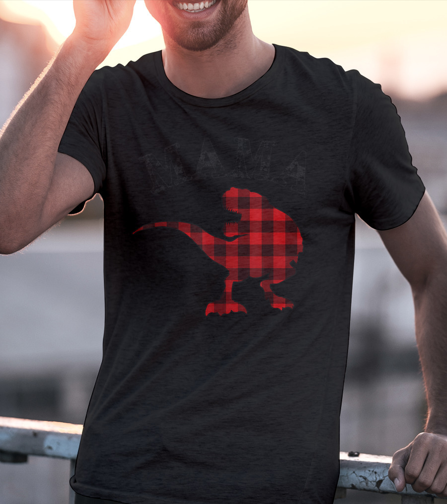 Mama Red Plaid Dinosaur T-Shirt