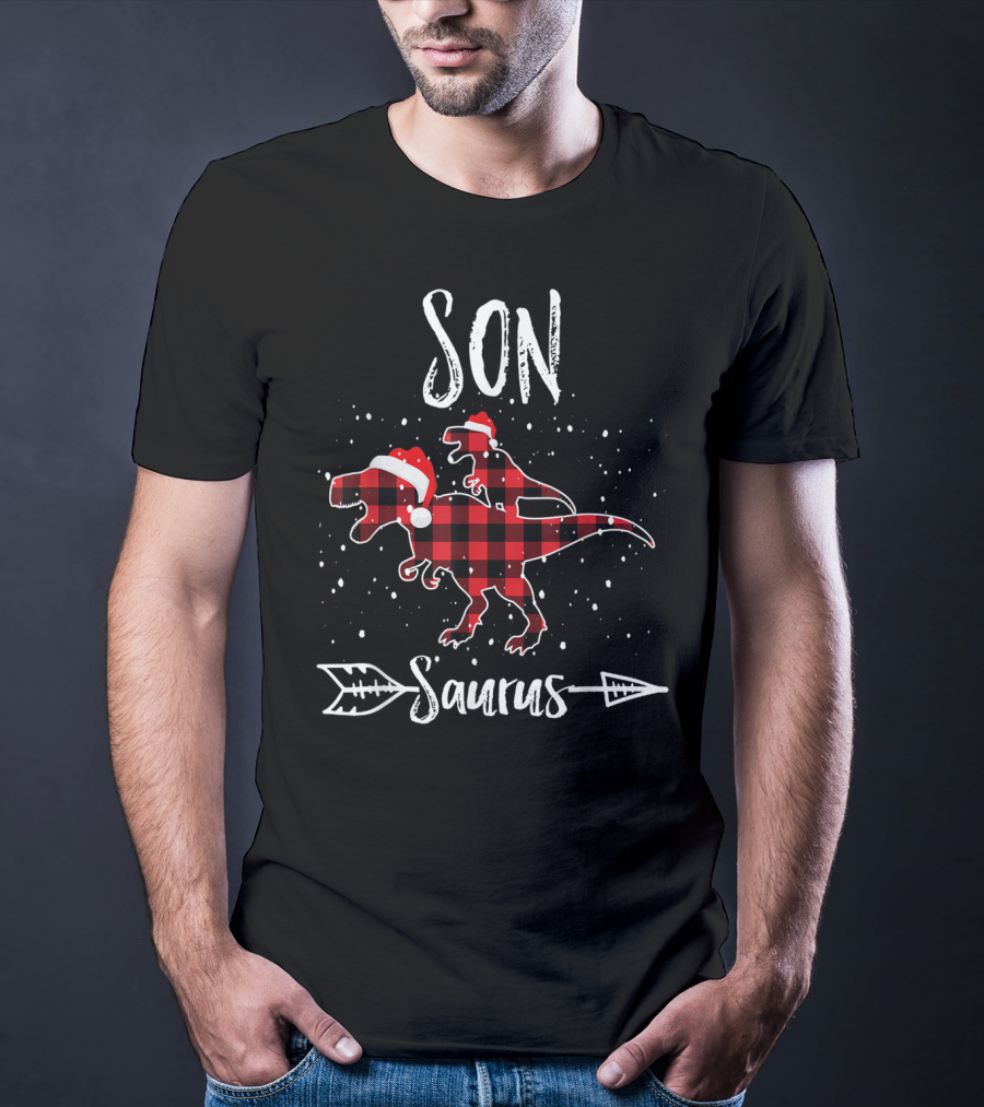 Son Saurus Red Plaid Santa Dinosaur T-Shirt