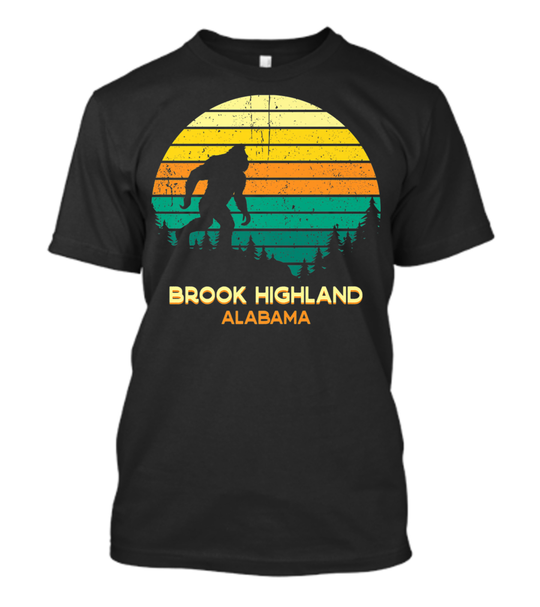 Brook Highland Alabama Retro Bigfoot Sunset T-Shirt
