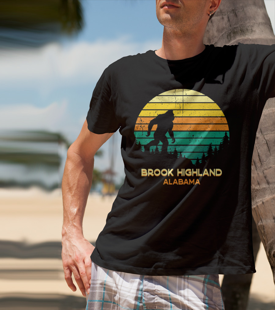 Brook Highland Alabama Retro Bigfoot Sunset T-Shirt