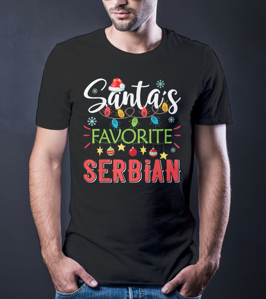 Santa's Favorite Serbian Christmas Lights Santa Hat T-Shirt