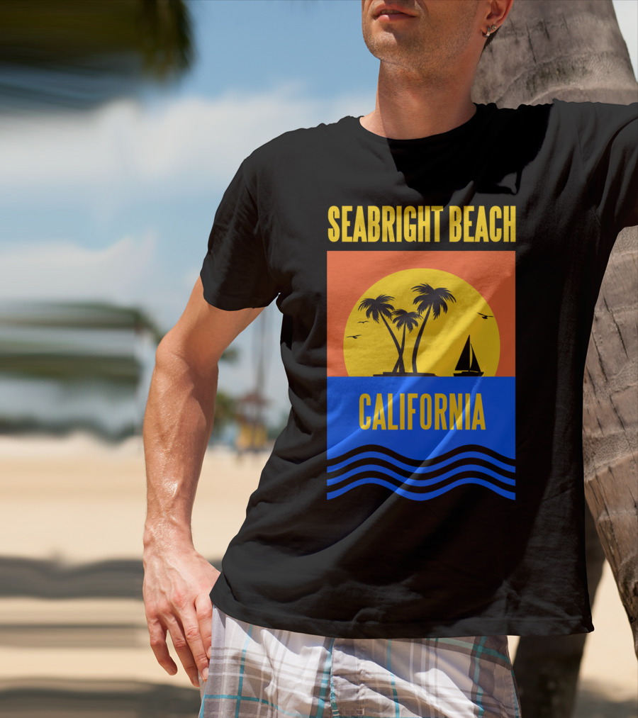 Seabright Beach California Sunset Palm Trees Sailboat Vacation T-Shirt