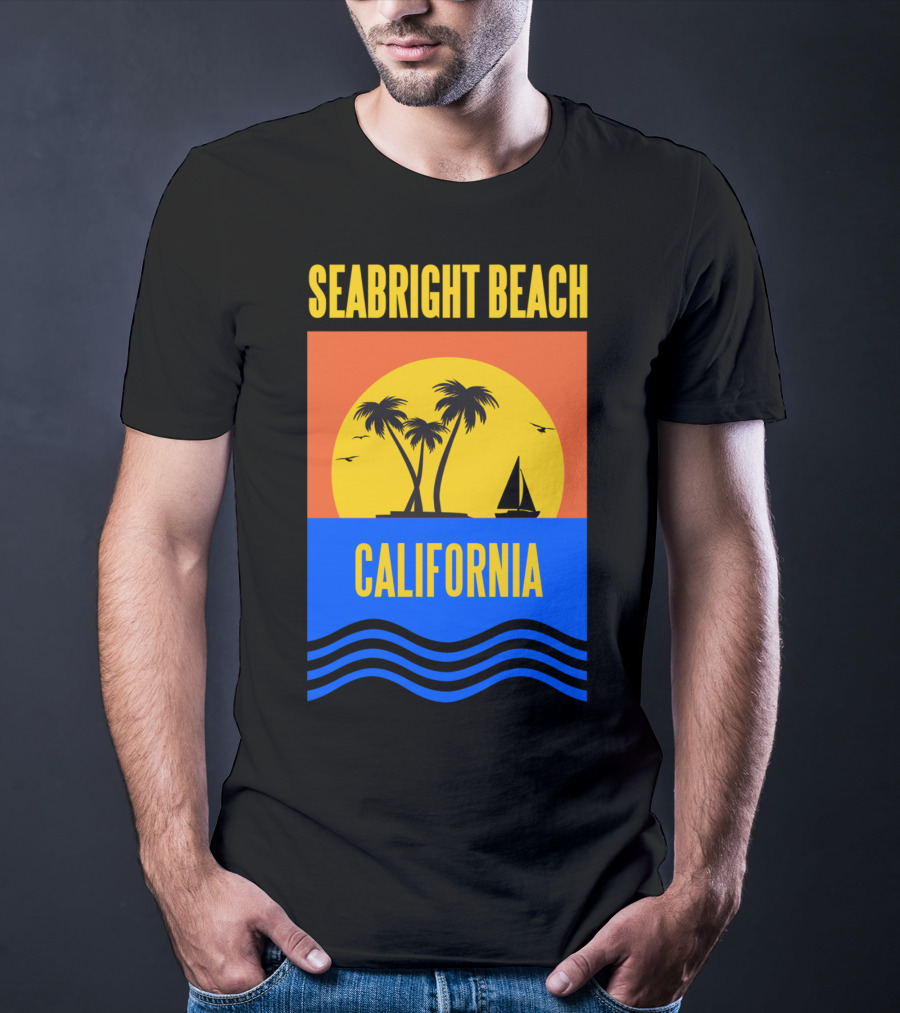 Seabright Beach California Sunset Palm Trees Sailboat Vacation T-Shirt