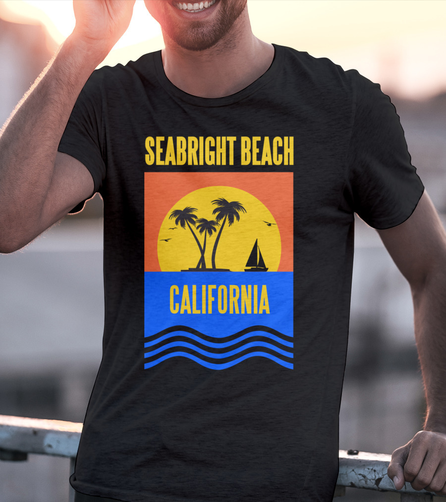 Seabright Beach California Sunset Palm Trees Sailboat Vacation T-Shirt