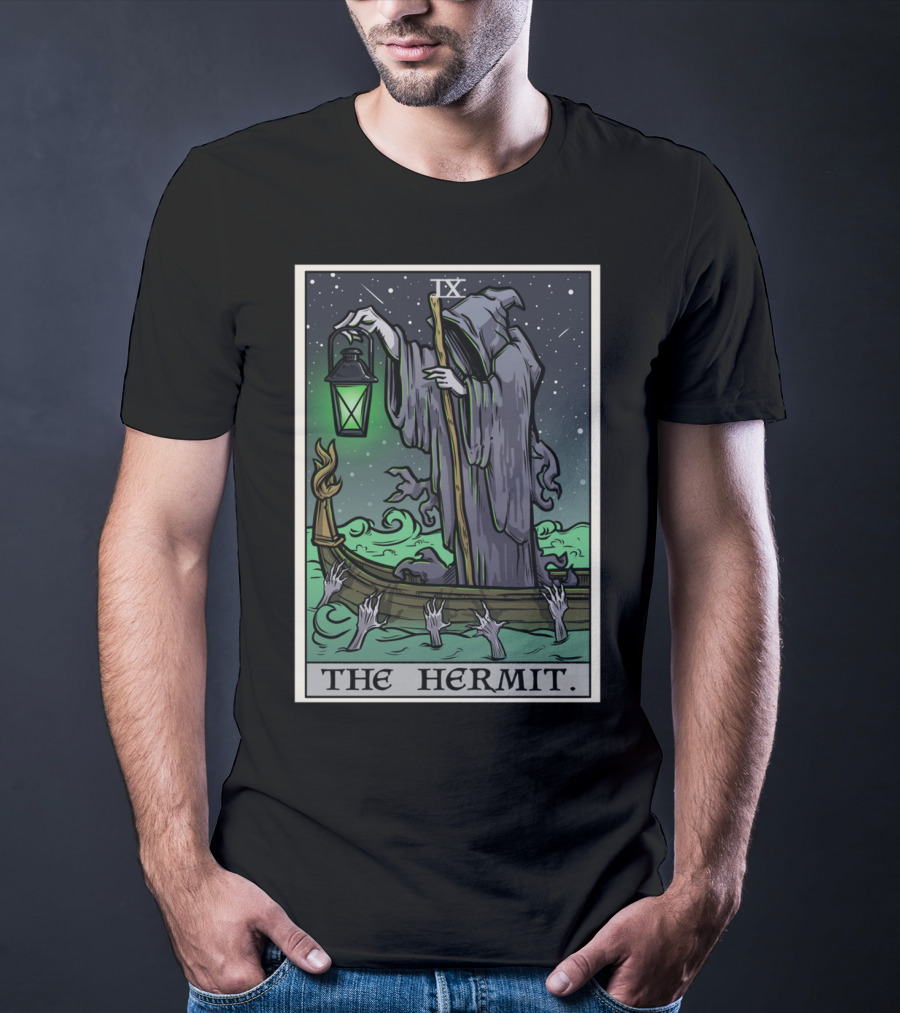 The Hermit Tarot Card IX Gothic Halloween Grim Lantern Boat T-Shirt