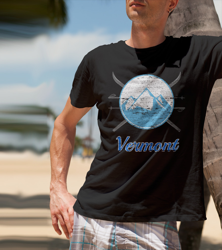 Vermont Blue Mountain Ski Crossed Skis T-Shirt