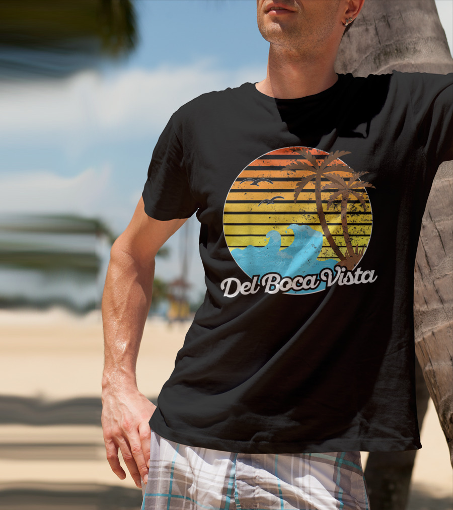 Del Boca Vista Vintage Palm Sunset Waves Florida T-Shirt