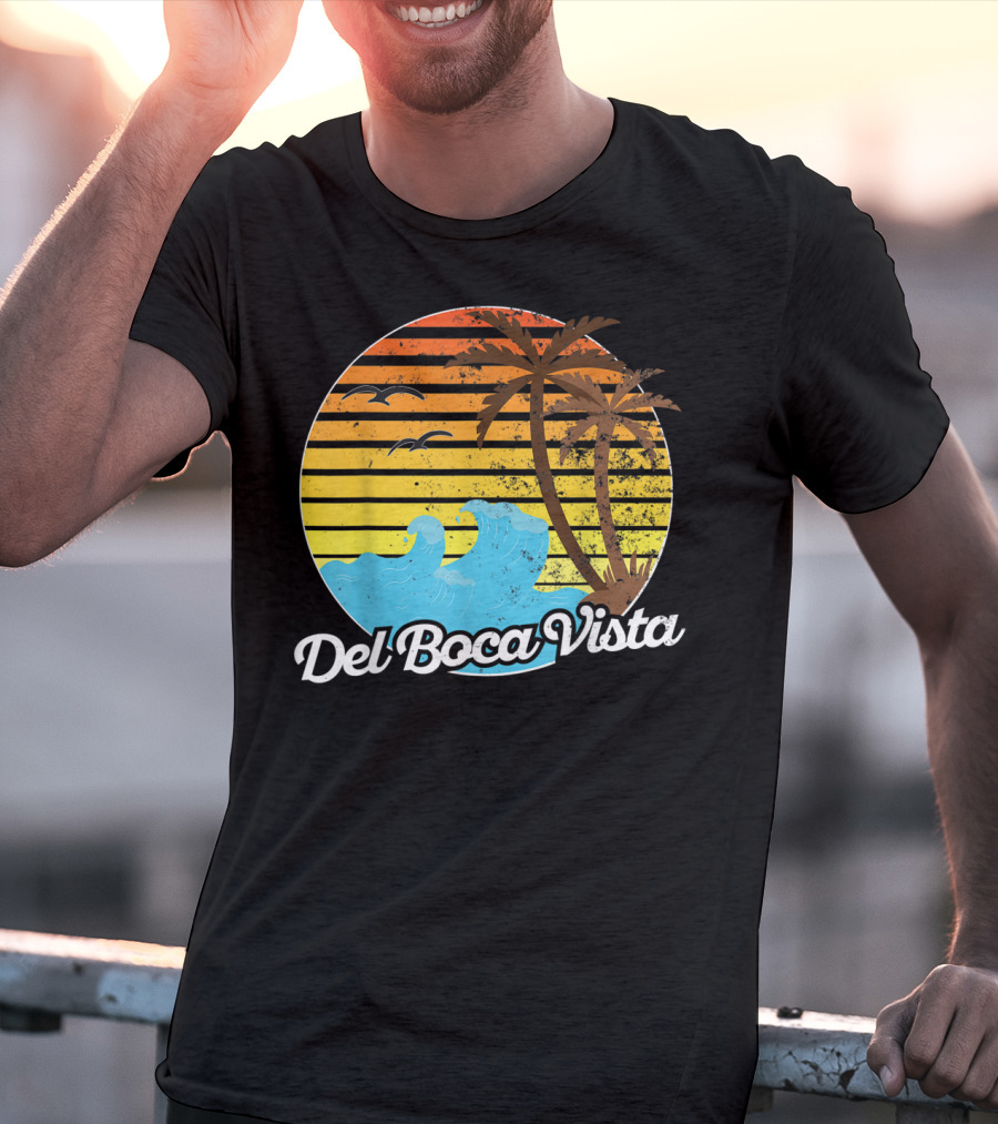 Del Boca Vista Vintage Palm Sunset Waves Florida T-Shirt