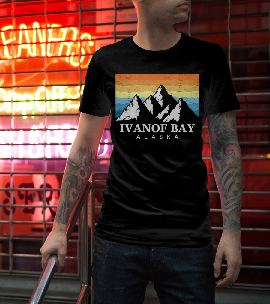 Ivanof Bay Alaska Vintage Mountain Hiking Retro Sunset T-Shirt