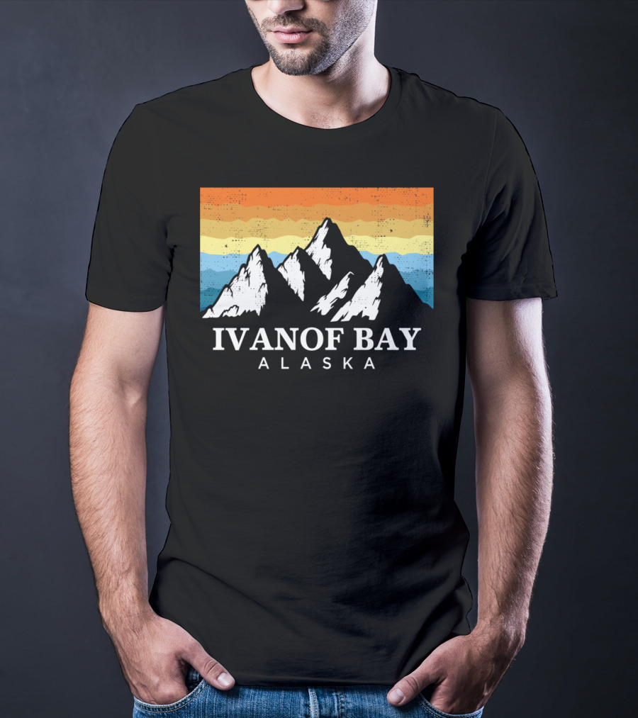 Ivanof Bay Alaska Vintage Mountain Hiking Retro Sunset T-Shirt