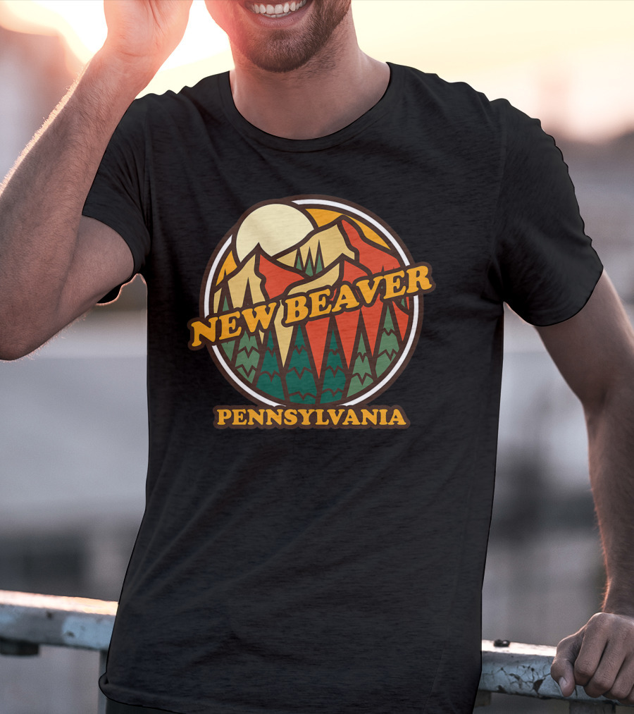 New Beaver Pennsylvania Retro Mountain Sunset Scene T-Shirt