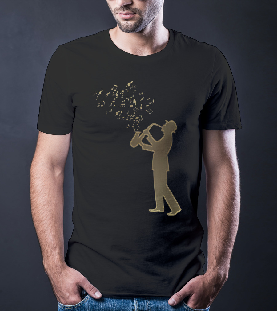 Awesome Jazz Music Silhouette Musical Notes T-Shirt