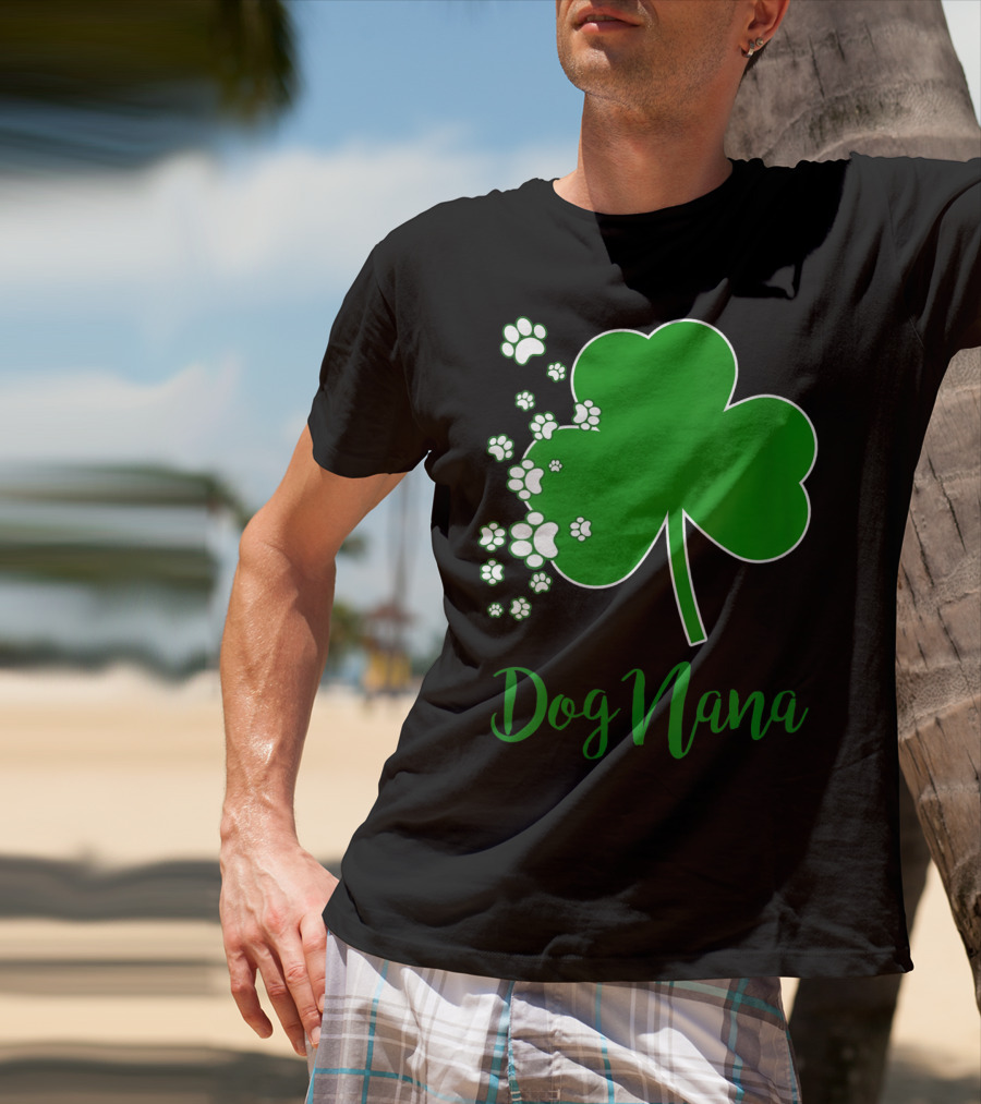 Dog Nana Irish Shamrock With Paw Prints T-Shirt