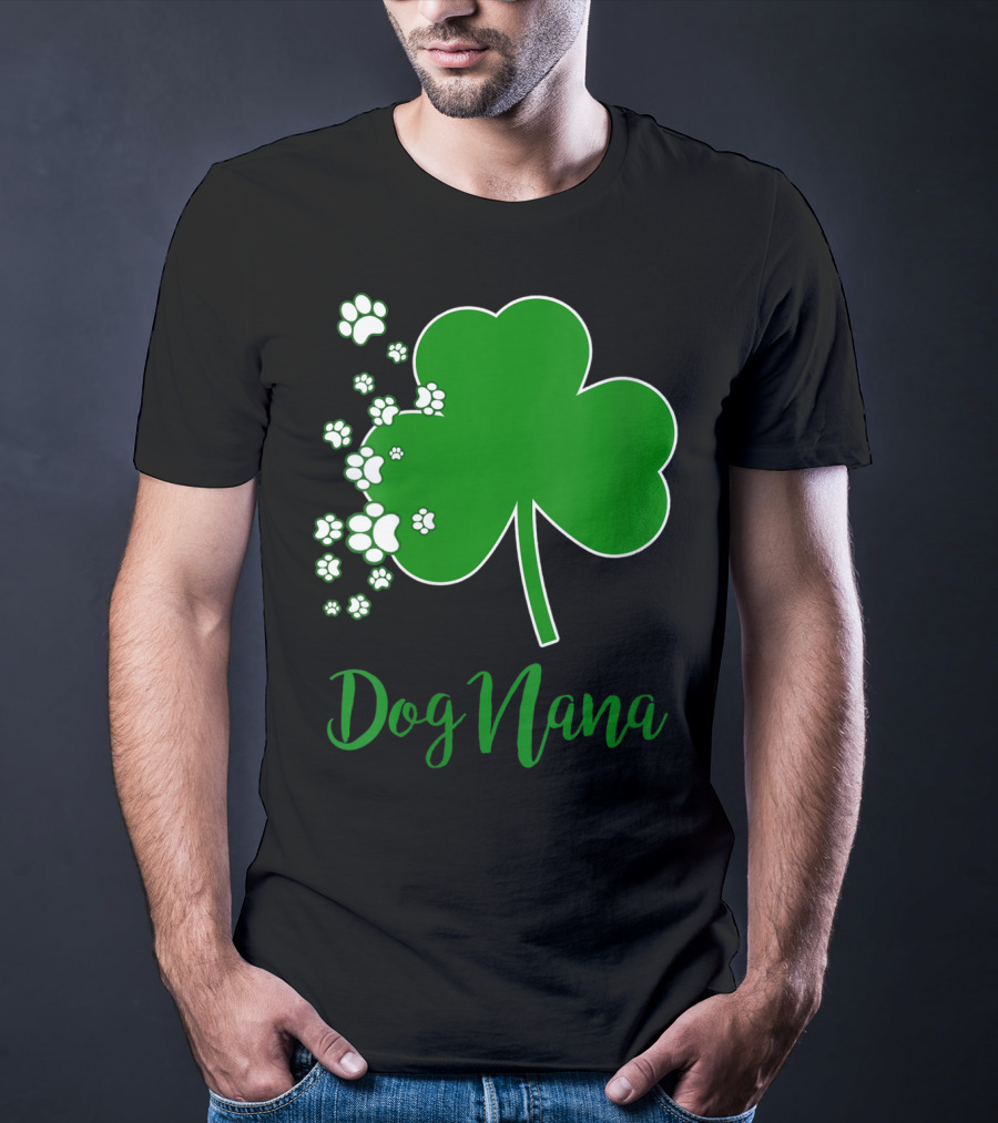 Dog Nana Irish Shamrock With Paw Prints T-Shirt