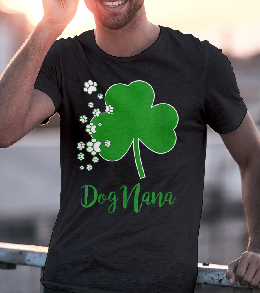 Dog Nana Irish Shamrock With Paw Prints T-Shirt