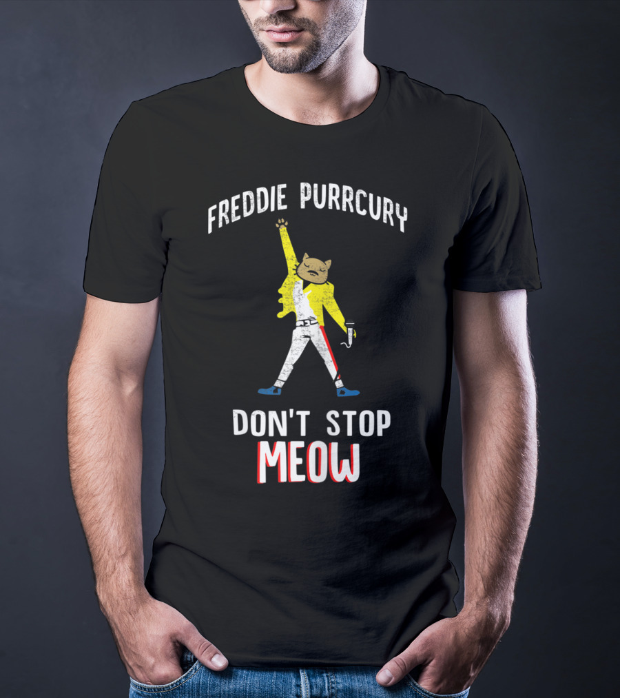 FREDDIE PURRCURY DON'T STOP MEOW CUTE CAT MUSIC BAND T-Shirt