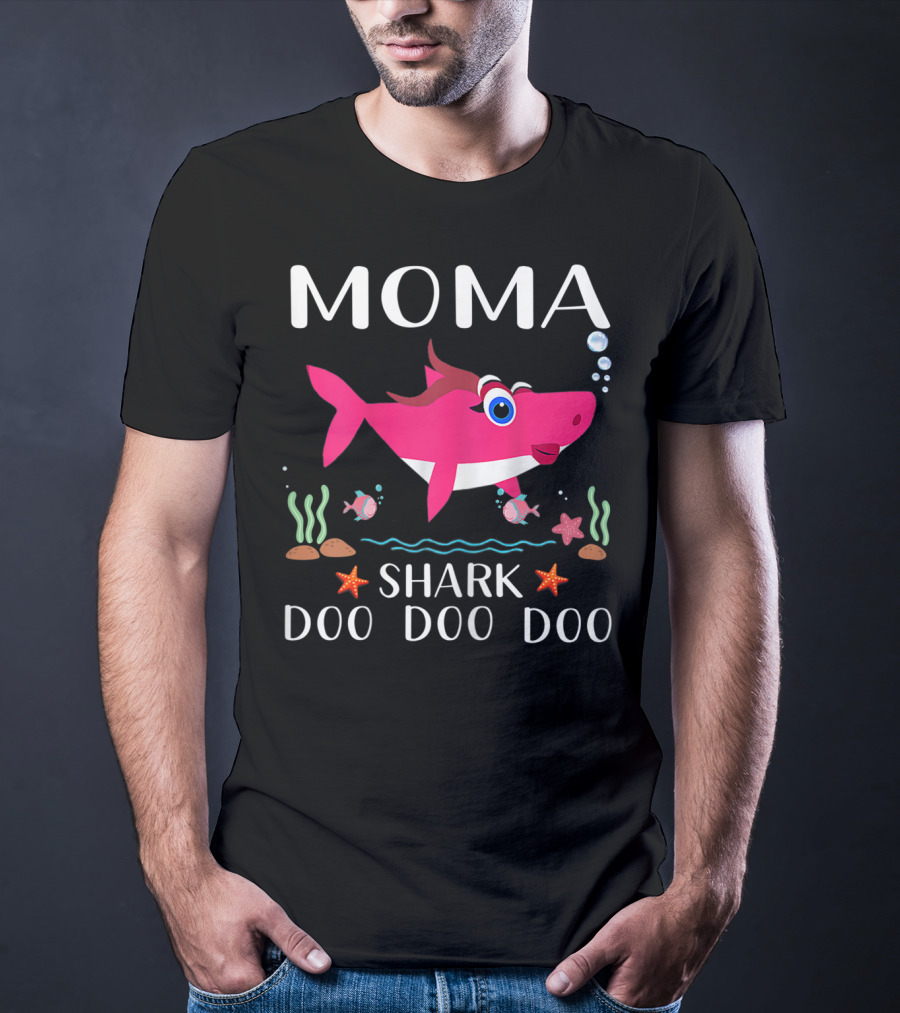 Moma Shark Doo Doo Doo Pink Grandma Ocean Scene T-Shirt