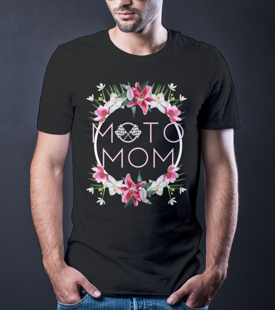 Moto Mom Floral Checkered Motocross T-Shirt