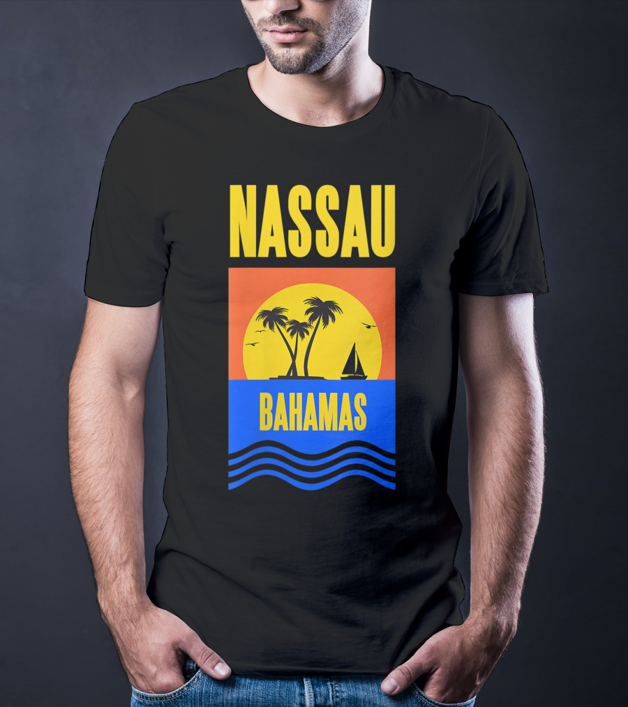 Nassau Bahamas Sunset Palm Trees And Sailboat Ocean Waves T-Shirt