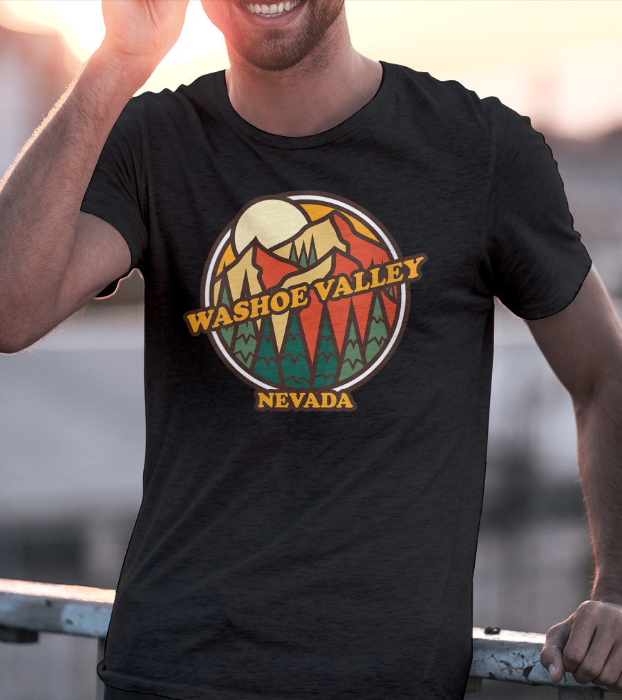 Washoe Valley Nevada Mountain Vintage Retro Sunburst Forest Scene T-Shirt