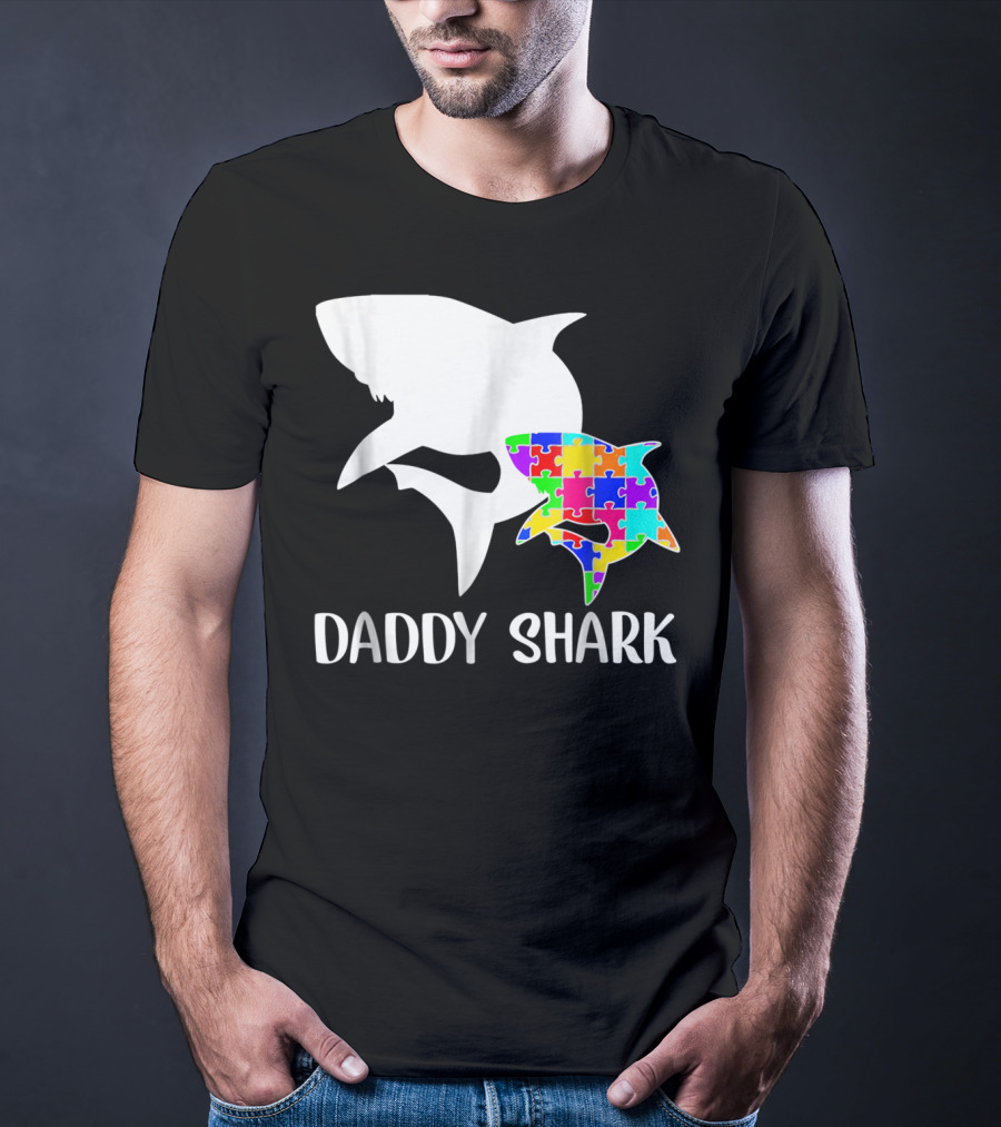 Daddy Shark Autism Awareness Puzzle Colorful T-Shirt