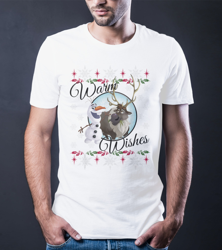 Disney Frozen Olaf Sven Warm Wishes Snowflakes Holiday Scene T-Shirt