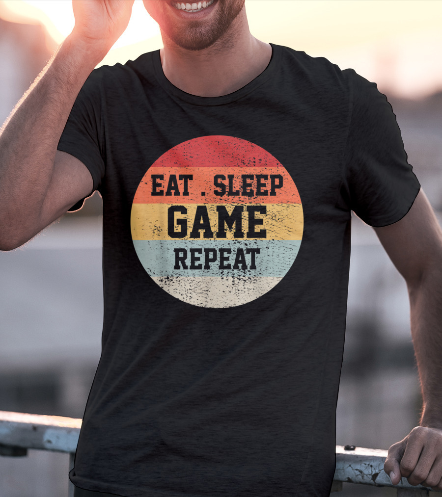 Eat Sleep Game Repeat Vintage Retro Stripes T-Shirt