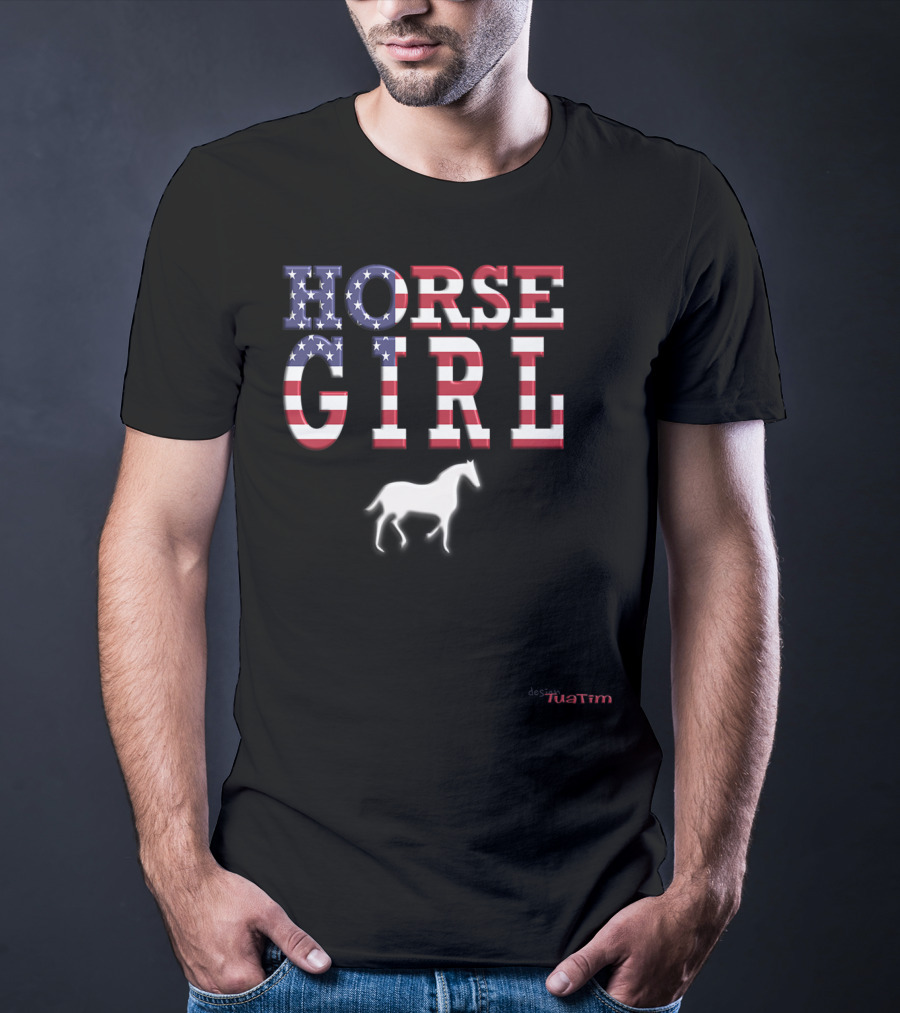 Horse Girl Usa Flag Tuatim T-Shirt